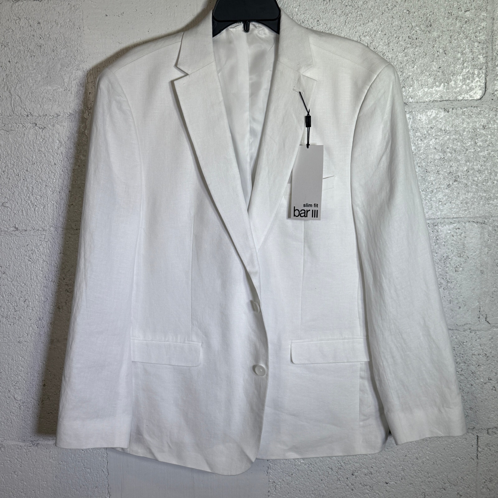 Bar Iii Men's Slim-Fit White 100% Linen Suit Jacket White 44r $360